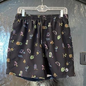 Ocean current men's swim trunks size large. Black with neon beach designs.